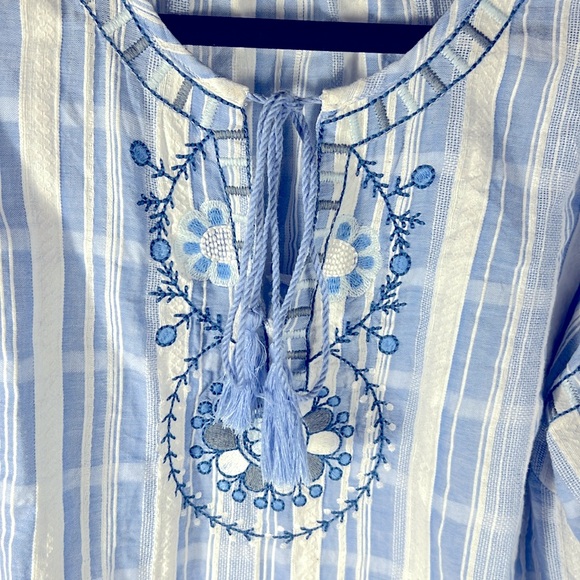 Solitaire Blue and White Embroidered Blouse - Picture 3 of 9